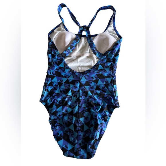 SPEEDO Women’s One Piece geometric shapes blue racerback Swimsuit size 6 - Picture 5 of 7